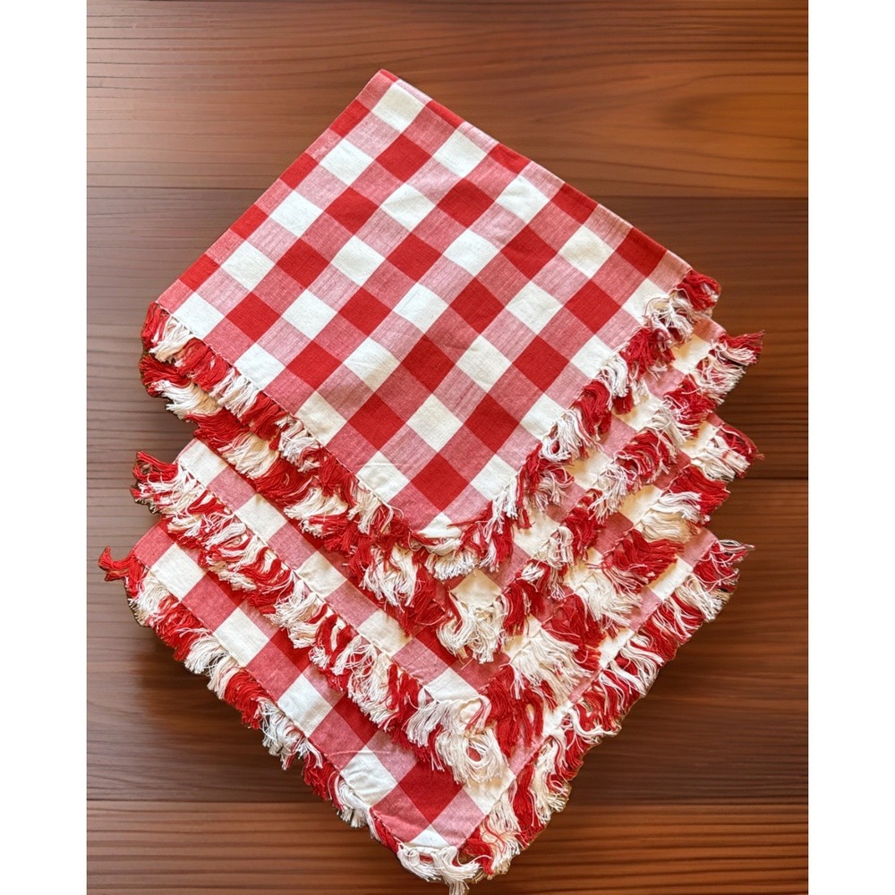 NWT 4 COTTON NAPKINS THE FARMHOUSE RED WHITE CHECK GINGHAM 18 "